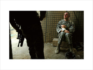 2nd Platoon, Battle Company, 2nd Battalion, 503rd Infantry Regiment, 173rd Airborne Brigade of the US Army during a 15 month deployment in the Korengal Valley, Kunar Province, North Eastern Afghanistan, 2007-2008. Photographed by Tim Hetherington.